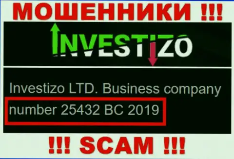Инвестицо Лтд интернет-мошенников Инвестицо Лтд было зарегистрировано под этим регистрационным номером - 25432 BC 2019