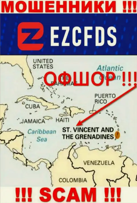 Сент-Винсент и Гренадины - офшорное место регистрации обманщиков EZCFDS Com, предоставленное у них на интернет-сервисе