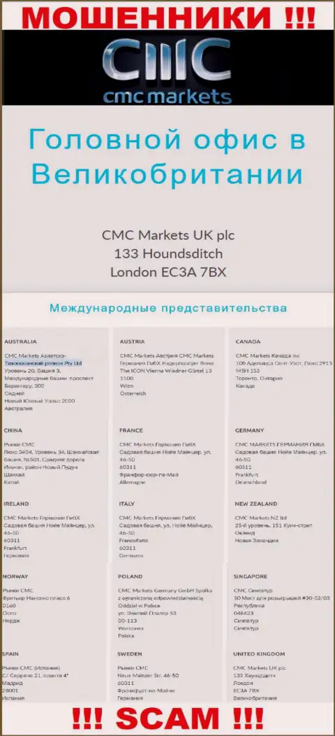 На сайте конторы CMC Markets представлен левый юридический адрес - это МОШЕННИКИ !