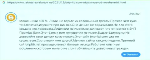 Реальный отзыв в отношении internet-лохотронщиков BNP-Ltd Net - будьте очень осторожны, сливают клиентов, лишая их без единого рубля