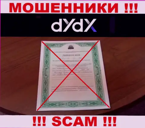 У dYdX напрочь отсутствуют сведения о их номере лицензии - это хитрые аферисты !!!