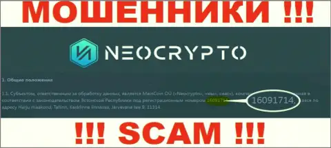 Номер регистрации NeoCrypto - информация с официального ресурса: 216091714