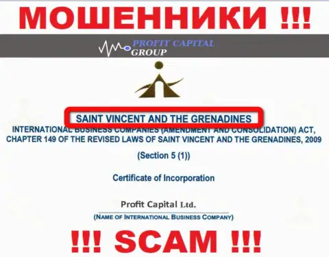 Юридическое место регистрации аферистов Profit Capital Group - St. Vincent and the Grenadines