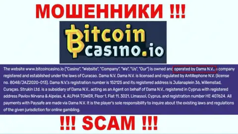 Организация BitcoinCasino находится под управлением компании Dama N.V.