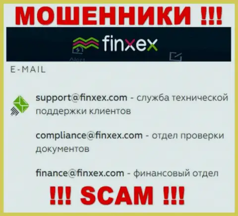 В разделе контактов мошенников Finxex Com, предоставлен именно этот е-майл для связи