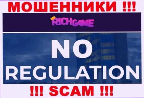 У организации Rich Game, на web-ресурсе, не представлены ни регулятор их деятельности, ни лицензия