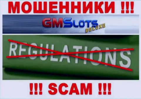 На web-сайте мошенников GM Slots Deluxe нет информации об регуляторе - его просто-напросто нет
