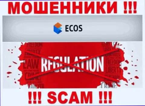 На сайте мошенников ECOS нет информации о их регуляторе - его просто нет