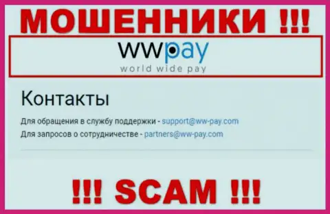 На сайте компании WW Pay размещена электронная почта, писать на которую довольно опасно