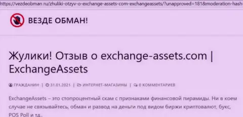 Чем чревато совместное сотрудничество с организацией Exchange Assets ? Обзорная статья об мошеннике