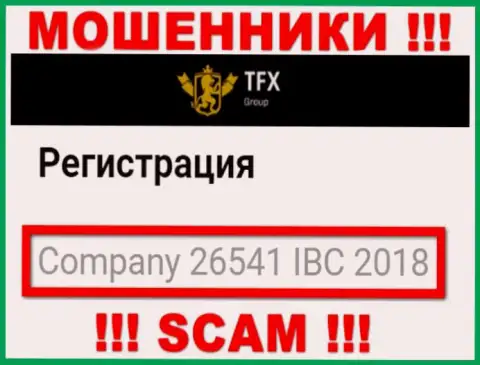 Регистрационный номер, принадлежащий неправомерно действующей компании TFX Group - 26541 IBC 2018