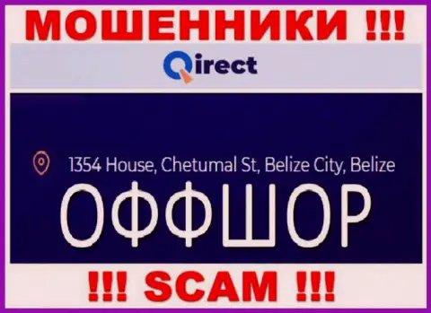 Организация Qirect Limited пишет на интернет-сервисе, что находятся они в офшорной зоне, по адресу 1354 House, Chetumal St, Belize City, Belize