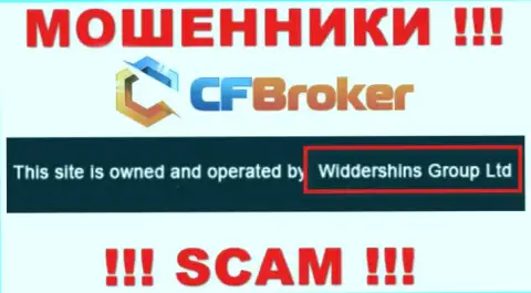 Юридическое лицо, которое управляет мошенниками CF Broker - это Widdershins Group Ltd