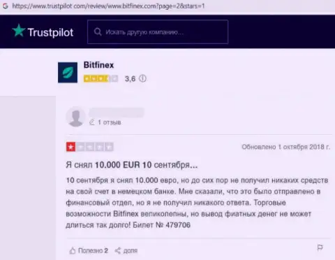 Клиента кинули на денежные средства в противоправно действующей компании Bitfinex Com это отзыв