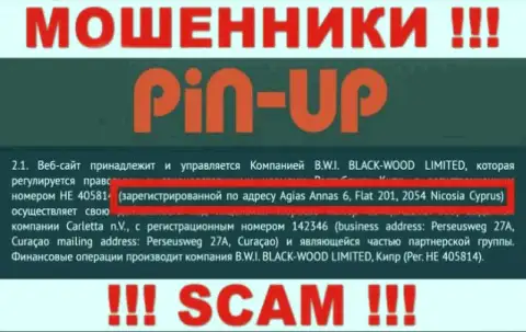 Из конторы PinUp Casino вывести вложения не выйдет - данные интернет мошенники пустили корни в оффшоре: Agias Annas 6, Flat 201, 2054, Nicosia Cyprus