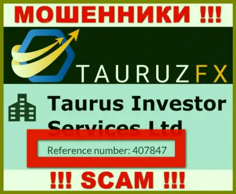 Регистрационный номер, который принадлежит неправомерно действующей организации ТаурузФИкс: 407847