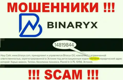 Binaryx OÜ не скрывают регистрационный номер: 14819844, да и зачем, грабить клиентов номер регистрации совсем не мешает
