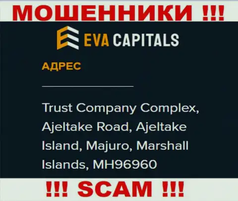 На сервисе EvaCapitals Com предоставлен оффшорный адрес организации - Trust Company Complex, Ajeltake Road, Ajeltake Island, Majuro, Marshall Islands, MH96960, будьте очень внимательны - это мошенники