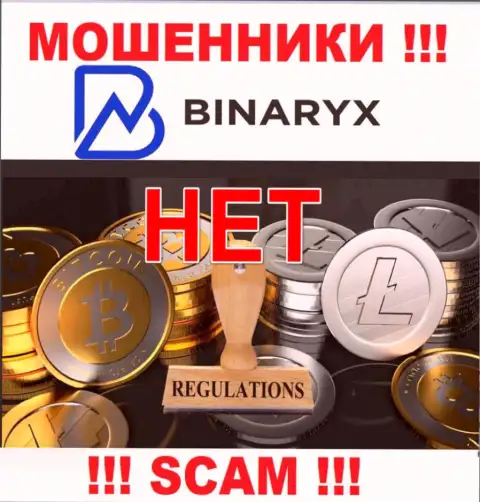 На портале кидал Binaryx Com нет информации о регуляторе - его попросту нет