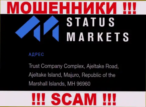 За надувательство доверчивых людей internet-мошенникам СтатусМаркетс ничего не будет, поскольку они скрылись в офшорной зоне: Trust Company Complex, Ajeltake Road, Ajeltake Island, Majuro, Republic of the Marshall Islands, MH 96960