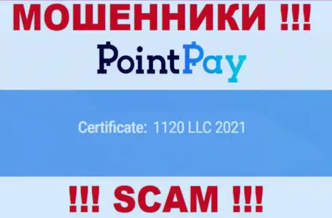 Рег. номер PointPay Io, который показан мошенниками на их веб-портале: 1120 LLC 2021