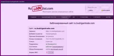 Онлайн-ресурс BudriganTrade Com в пределах Российской Федерации был заблокирован Генеральной прокуратурой