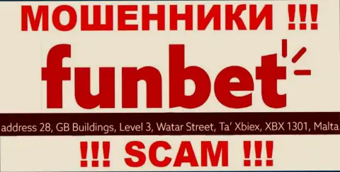 МОШЕННИКИ Fun Bet крадут финансовые активы лохов, располагаясь в офшорной зоне по этому адресу: 28, GB Buildings, Level 3, Watar Street, Ta Xbiex, XBX 1301, Malta