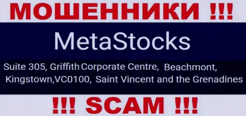 На официальном сайте Meta Stocks расположен юридический адрес данной конторы - Suite 305, Griffith Corporate Centre, Beachmont, Kingstown, VC0100, Saint Vincent and the Grenadines (оффшор)