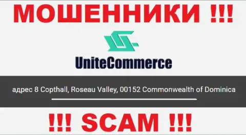 8 Copthall, Roseau Valley, 00152 Commonwealth of Dominica - это офшорный юридический адрес Unite Commerce, размещенный на сайте указанных мошенников
