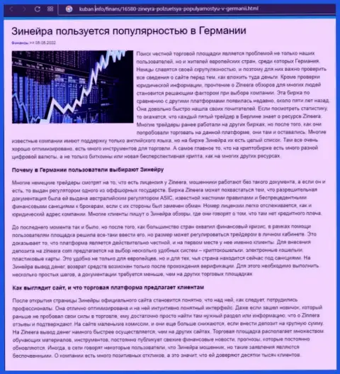 Информационный материал о востребованности дилинговой организации Зиннейра Эксчендж, выложенный на сайте Kuban Info