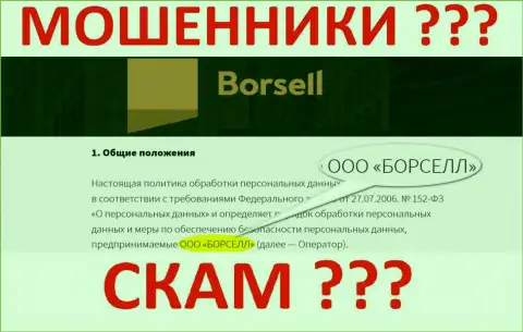 ООО БОРСЕЛЛ - это компания, которая управляет мошенниками Borsell